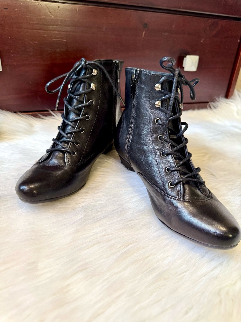 Minimalist European Leather‎ Lace Up Booties Black Size 37 (US 7)
